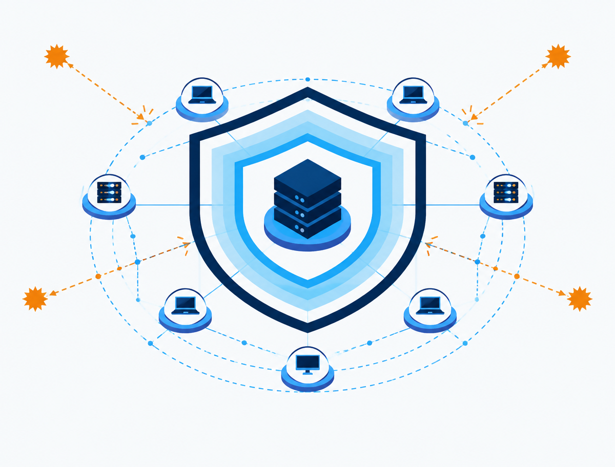 Diagram of layered cybersecurity protection