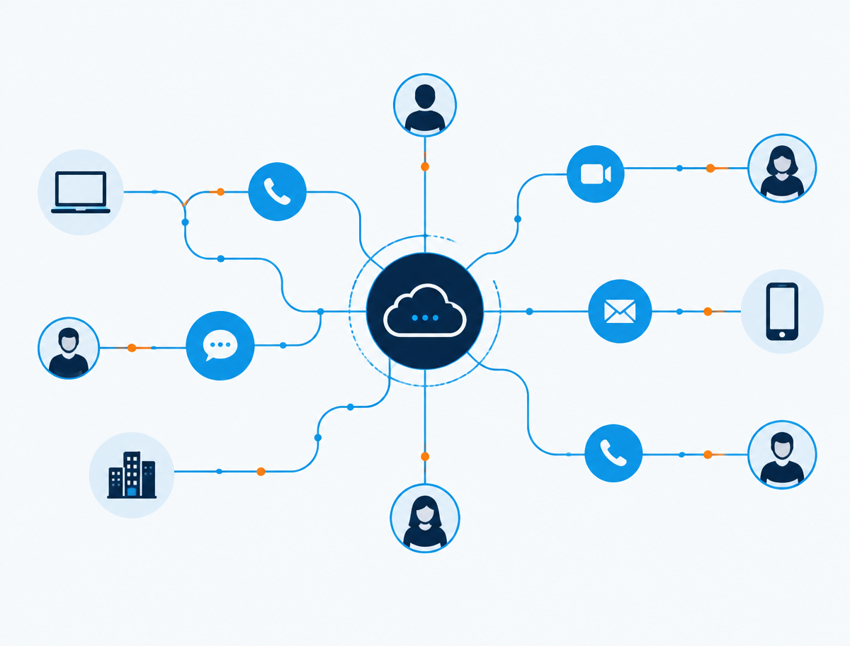 Diagram of connected voice and collaboration systems
